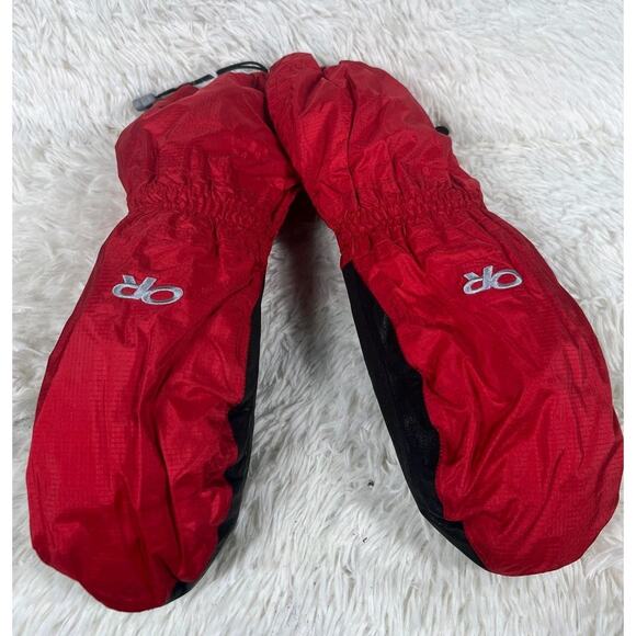 Outdoor Research Mittens Mens XL Red Black PrimaLoft Ski Snow Leather Palm Warm - Picture 1 of 11